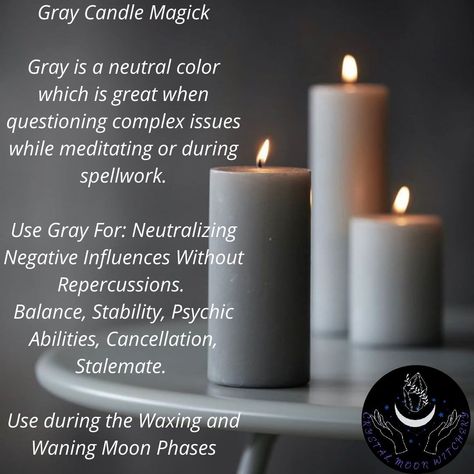 Candle Magic Colors, Candle Meanings, Gray Candle, Grey Candle, Magickal Correspondences, Candle Color Meanings, Candle Meaning, Grey Candles, Meditation Candles