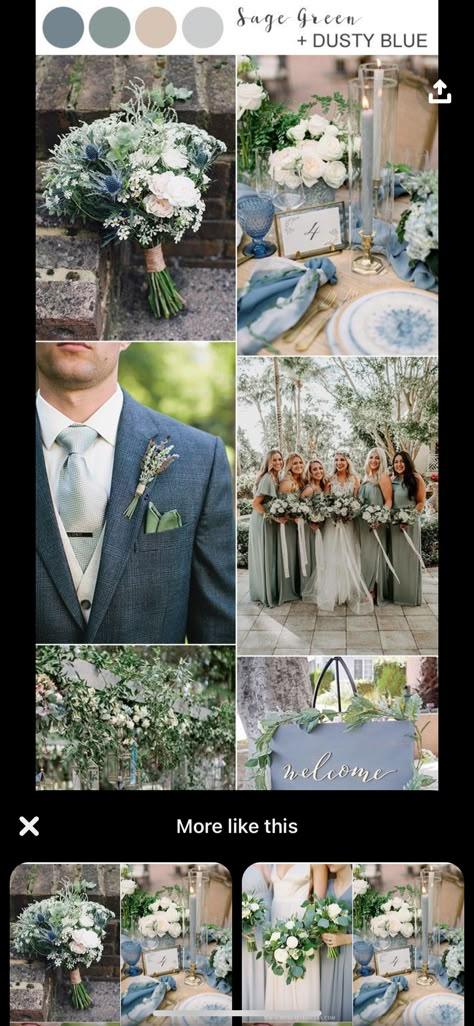 Wedding Ideas Sage Green And Dusty Blue, Dusty Blue And Sage Green Bridal Party, Navy Sage Green Wedding, December Beach Wedding, Emerald Green And Dusty Blue Wedding, Blue Sage Wedding, Sage Green Dusty Blue Wedding, Sage And Dusty Blue Wedding, Dusty Blue And Sage Wedding