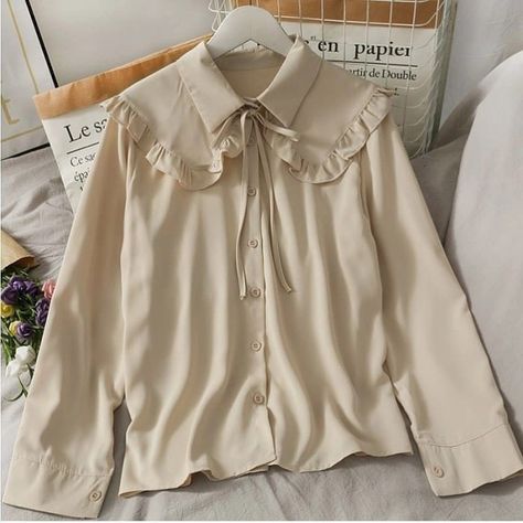 Korean Fashion Shirt, Shirts Korean, Blouse Korean Style, Chiffon Shirts, Women Chiffon Blouse, Peter Pan Collar Blouse, Laced Up Shirt, White Shirts Women, Elegant Office