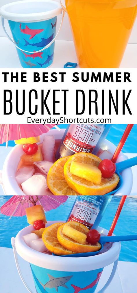 Drinks In Sand Buckets, Pirate Punch Alcohol Drink Recipes, Fruit Cocktails Alcohol, Easy Camping Alcoholic Drinks, Vacation Alcohol Drinks, Summer Drink Buckets, Booze Bucket Ideas, Party Size Alcoholic Drinks, Rum Bucket Drinks