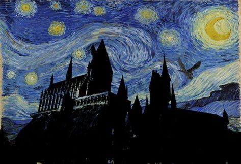 Starry Night Hogwarts, Art Ho, Hogwarts Castle, Mischief Managed, Harry Potter Hogwarts, Vincent Van Gogh, Art Works, Van Gogh, Hogwarts