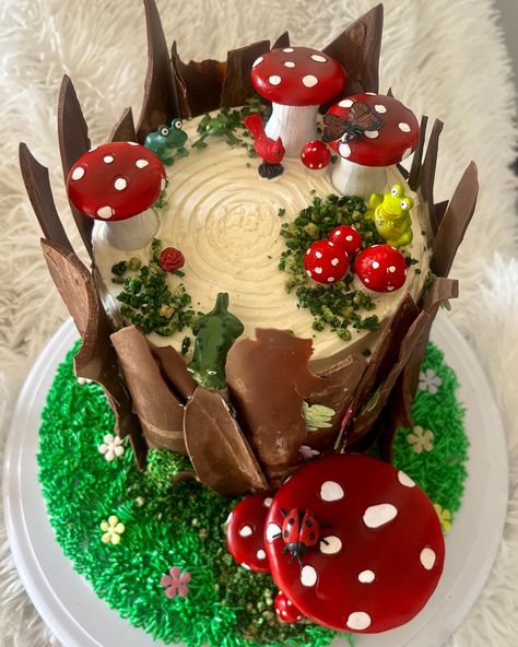 2 Tier Mushroom Cake, Mushroom Decorated Cake, Mushroom And Frog Cake, Mushroom House Cake, Mushroom Desserts, Cottage Core Birthday Cake, Mushroom Birthday Cake, Cottage Core Cake, Cottage Core Birthday