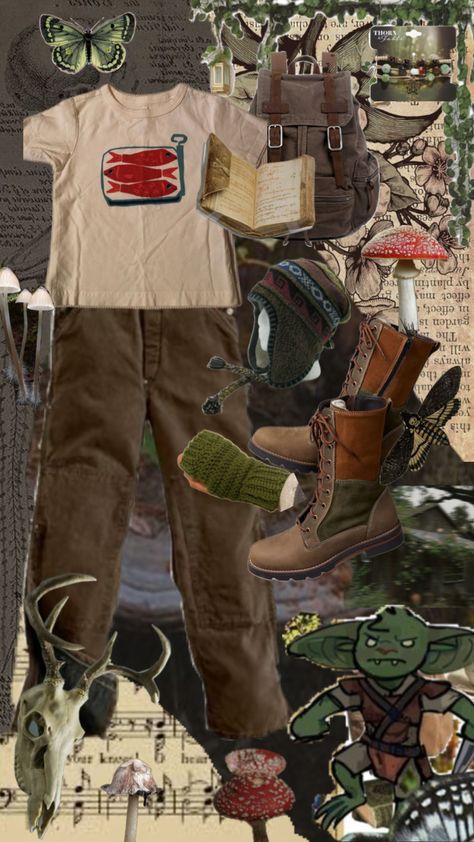 a hiking outfit #goblincore #forest #forestcore #forestaesthetic #forestacademia #forestfairy #greenwitch #forestwitch #goblin #gremlin #gremlincore Goblin Core Outfit Male, Cryptid Academia Outfits, Goblin Core Outfit Men, Goblincore Men, Goblincore Outfits Male, Adventurecore Aesthetic Outfit, Goblincore Fashion Male, Forest Core Outfits, Forestcore Fashion