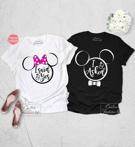 Matching set of Disney Engagement T-shirts She Said Yes Shirts, Disney Proposal, Disney Engagement Rings, Disney Engagement, Disney Couple Shirts, Engaged Shirts, Girlfriend Shirts, Matching Couple Shirts, Family Vacation Shirts