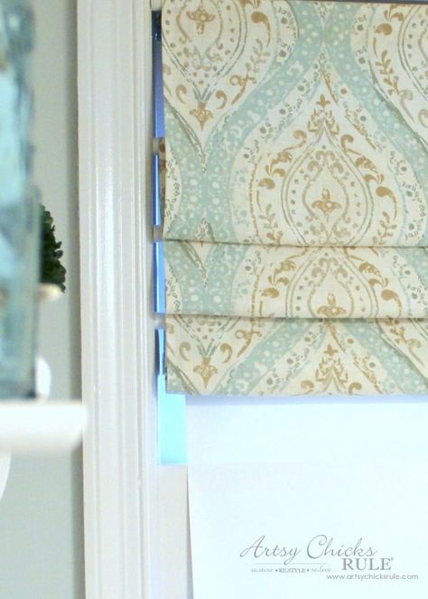 No Sew Faux Roman Shade (make in a hour!) How To Make No Sew Curtains, Sewing Curtains Valance, Kitchen Blind, Roman Blinds Diy, Blinds Diy, Roman Shade Tutorial, Faux Roman Shade Valance, Sewing Curtains, Sew Curtains