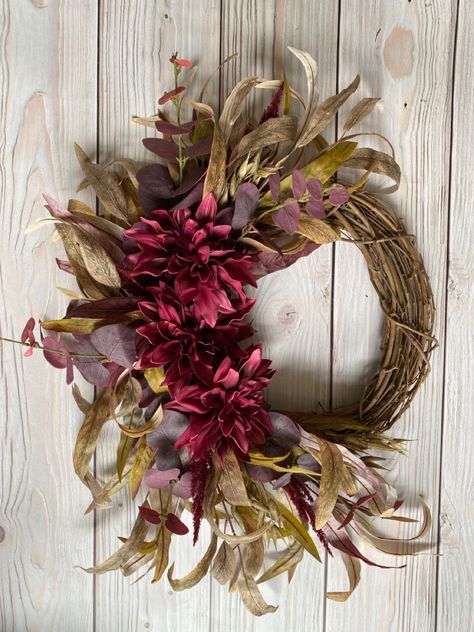 Check out this stunning burgundy fall wreath in my shop! Burgundy Fall Decor, Purple Dahlias, Burgundy Eucalyptus, Fall Greenery, Fall Front Door Wreath, Purple Dahlia, Autumn Wreaths For Front Door, Fall Front Door, Eucalyptus Greenery