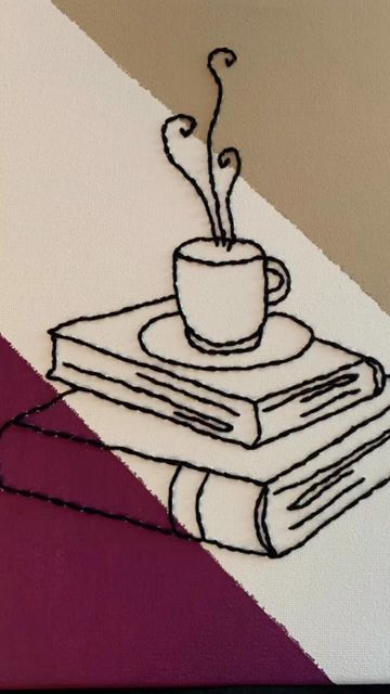 Nancy Akazaz on Instagram: "Books, coffee and a retro remix📚☕️ Shop link in bio🛍️ . . . #embroidery #embroideryart #checkthisout #embroiderersofinstagram #artoncanvas #canvasstylestudo #embroideryoncanvas #etsy #etsyshop #etsyseller #etsysellersofinstagram #imadethis #handmade #coffee #books #coffeeandbooks #tomsdiner" Coffee Mug Embroidery, Embroidery Coffee Cup, Coffee Cup Embroidery, Embroidery Teacher, Coffee Embroidery, Tom's Diner, Embroidery Contemporary, Embroidery On Canvas, Teacher Presents