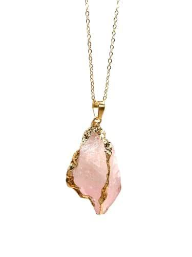 Rose Quartz Crystal Necklace Raw Gemstone Natural Rose Quartz Stone Pendant Irregular Gold Plated Pendant Gift for Her January Birthstone Raw Crystal Necklace, Quartz Crystal Necklace, Rose Quartz Necklace, Rose Quartz Stone, January Birthstone, Rose Quartz Crystal, Raw Gemstones, Stone Pendant, Quartz Stone