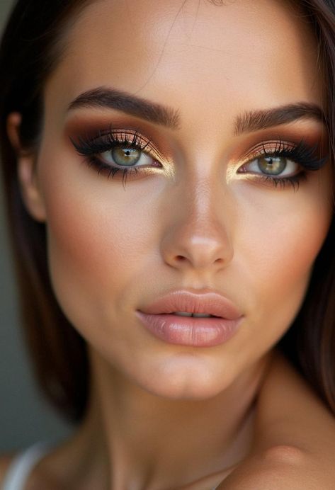 bronze smokey eye Bronze Eye Makeup Look, Copper Smokey Eye, Warm Smokey Eye, Masquerade Makeup, Bronze Smokey Eye, Bronze Eye Makeup, Smokey Eye Look, Blue Smokey Eye, Green Smokey Eye