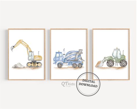 Construction Truck Nursery, Boy Room Wall Art, Construction Nursery, Truck Nursery, Toddler Boy Room Decor, Construction Trucks, Boys Room Wall Art, Toddler Boys Room, Trucks Print