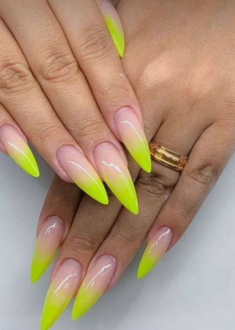 Yellow Nail Art, Green Nail Art, Ombre Acrylic Nails, Ombre Nail Designs, Nail Swag, Summer Acrylic Nails, Dry Nails, Oval Nails, Neon Nails