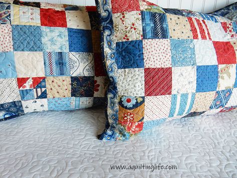 Diy Pillow Shams, Simple Quilting, Quilted Pillow Sham, Quilt Pillow Case, A Quilting Life, Churn Dash Quilt, Charm Square Quilt, Quilted Pillow Covers, Quilted Pillow Shams