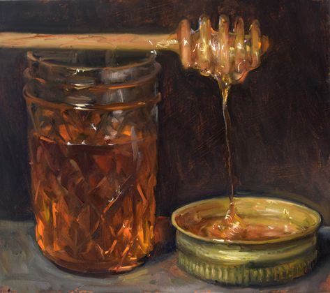 a painting a day: Honey Dipper Duane Keiser, Honey Art, Painting A Day, Honey Dipper, Food Painting, Still Life Art, Mason Jar Lamp, Still Life Painting, Pretty Art