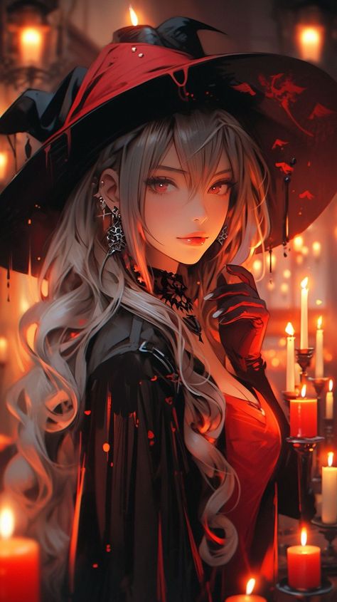 Karakter Fantasi Art, Witch Anime Art, Halloween Character Art, Anime Witch Art, Witch Art Aesthetic, Halloween Anime Art, Anime Witches, Witch Anime, Persona Anime