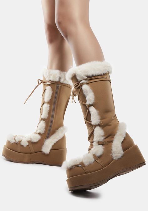 Demonia Cubby 311, Brown Fur Boots, Ski Fits, Demonia Boots, Fluffy Boots, Fluffy Shoes, Alternative Shoes, Demonia Shoes, Funky Shoes