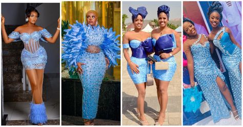 Fascinating Sky-Blue Lace Styles For Fashionable Ladies Sky Blue Lace Gown Styles Aso Ebi, Blue Lace Styles Nigerian, Sky Blue Lace Asoebi Styles, Sky Blue Asoebi Lace Styles, Royal Blue Asoebi, Sky Blue Lace Styles Nigerian, Sky Blue Lace Styles, Blue Lace Asoebi Styles, Blue Lace Styles