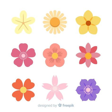 Free vector flat spring flower collectio... | Free Vector #Freepik #freevector Realistic Cartoons, Japanese Bird, Grass Pattern, Spring Flats, Kids Planner, Dark Green Background, Flower Collection, Egyptian Culture, Vector Flowers