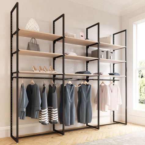 Shop fitting for clothes and fashion stores | Mandai Design Shop Shelving, Clothing Store Interior, Open Wardrobe, Open Closet, Wardrobe Room, Retail Shelving, Shop Fittings, Modular Shelving, Clothes And Shoes