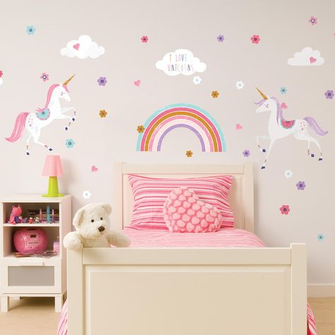 These cute glitter unicorn wall stickers are self adhesive, easy to apply and are repositionable to create the perfect fun wall art design for you. Unicorn Bedroom Decor, Rainbow Bedroom, Fun Wall Art, Unicorn Bedroom, Glitter Unicorn, Girls Room Wall Art, Toddler Girl Room, Kids Room Wall Decals, Unicorn Wall