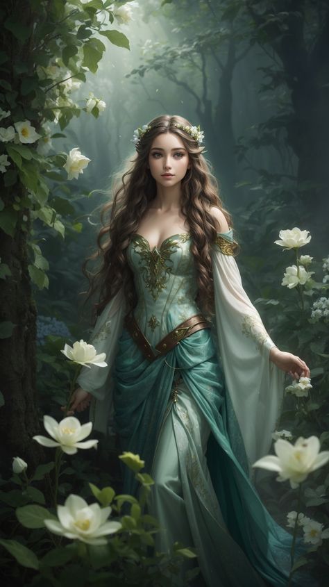 Brunette Princess Art, Brunette Elf Female, Elf Princess Aesthetic, Elves Dress, Dress Animation, Elves Female Beautiful, Elf Princess, Elf Dress, Girl Face Tattoo