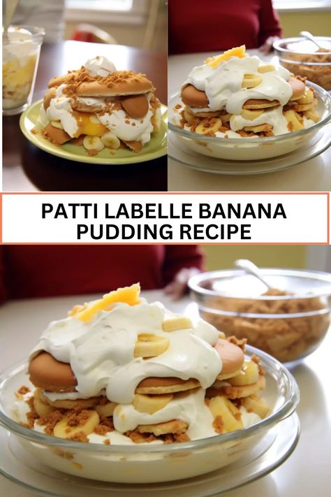 Patti Labelle Banana Pudding Recipe Patti Labelle Banana Pudding Recipe, Patti Labelle Recipes, Classic Holiday Desserts, Protein Ice Cream Recipe, Dump Recipes, Banana Pudding Recipe, Patti Labelle, Delish Desserts, Creamy Pudding