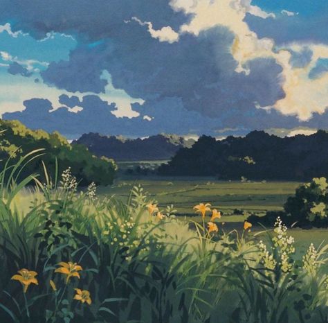 Gauche Painting, Studio Ghibli Background, Ghibli Artwork, Adventure Aesthetic, Studio Ghibli Art, Notion Template, Ghibli Art, Ghibli Movies, Landscape Scenery