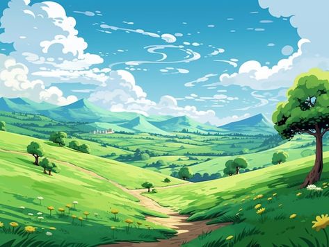 Illustration De Dessin Animé D'un Paysag... | Premium Photo #Freepik #photo #arbre #vert #chemin #paysage Draw Art, Jolie Photo, Premium Photo, Art Illustration, Fanfiction, Illustration Art, Pie, Disney, Drawings