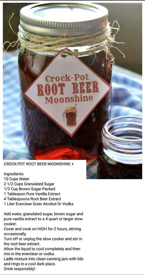 Root Beer Moonshine, Root Beer Moonshine Recipe, Moonshine Drink Recipes, Root Beer Recipe, Homemade Moonshine, Homemade Wine Recipes, Beer Brewing Recipes, Ale Recipe, Homemade Alcohol