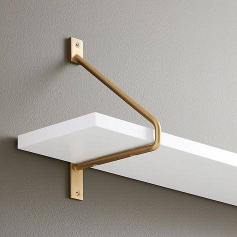 Gold Shelf Brackets, Styled Shelves, Mcm Bar, Luxe Home Decor, Brass Shelf Brackets, Brass Shelf, Brass Shelves, Modern Floating Shelves, Cabin Remodel