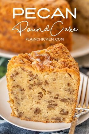 Butter Pecan Pound Cake Recipe, Pecan Pound Cake, Pond Cake, Skillet Desserts, Southern Pound Cake, Cream Plain, Cake Delicious, Pound Cake Recipe, Plain Chicken