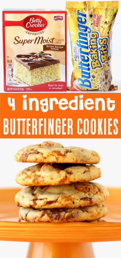 Butterfinger Cookies Recipe! {Just 4 ingredients} - The Frugal Girls Cake Mix Cookies Recipes Easy, Cake Mix Cookies Recipes, Cookies Recipes Easy, Butterfinger Cookies, Cake Mix Cookie Recipes, Frugal Girls, Dessert Simple, Butter Yellow, Yellow Cake