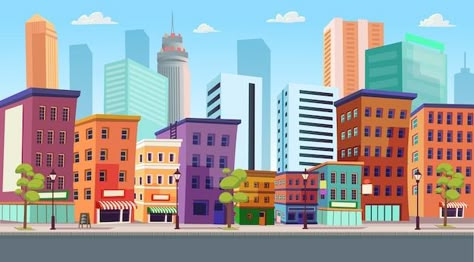 Town Illustration Buildings, Cartoon City Background, City Building Illustration, Lego Painting, City Clipart, City Vector Illustration, Building Cartoon, Landscape Building, Cartoon City