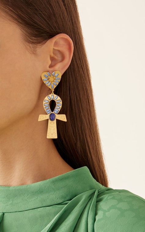 Moda Operandi Spring/Summer 2020 Mercedes Salazar - Egypt Heart Earrings Egypt Holiday, Egyptian Earrings, Ancient Egyptian Jewelry, Egyptian Style, Holiday Earrings, Egyptian Jewelry, Holiday Earring, Fashion Jewelry Earrings, Beaded Bags