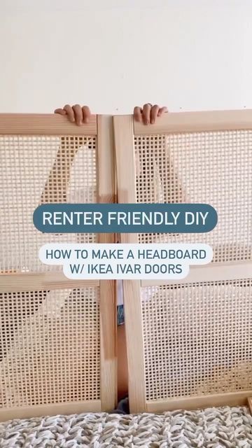 Hunker on Instagram: "Hack Ikea Ivar cabinet doors into a dreamy budget-friendly headboard with this DIY by @hinter.place. Perfect for renters or even dorm rooms! 🎶Sunroof by @nickyyoure @heydazy #hunker #ikeahack #ikeahacks #diyikeahack #diyikeahacks #dormroomdecor #budgetfriendlydecor #diy #diys #diyinterior #diyhomedecor #diydecor #diys #diyer #diyidea #diyideas #diyproject #diylife #diyprojects" Ikea Wooden Bed, Burlap Headboard, Ikea Mandal Headboard, Ikea Headboard Hack, Brimnes Headboard, Rug Headboard, Headboard Hack, Diy King Headboard, Ikea Headboard