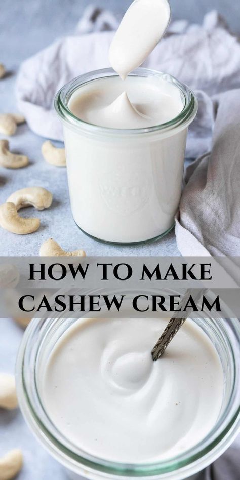 Pinterest collage image. Substitute For Heavy Cream, Cashew Cream Recipe, Overnight Oatmeal Healthy, Overnight Oatmeal Recipes, Vegan Substitutes, Vegan Sauces, Cashew Cream, Oatmeal Recipes, Vegan Cooking