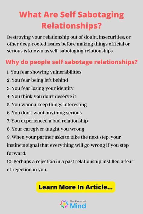 What Are Self Sabotaging Relationships? Definition, Signs, Causes, Impacts, and everything Else Sabotaging Relationships, Relationship Definition, Self Sabotaging, Psychology Resources, John Gottman, Relationship Lessons, What Is Self, Bad Relationship, Future Love