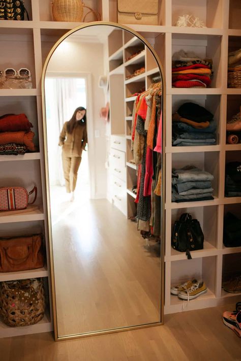 Full Length Mirrors (Splurge + Save) - A Beautiful Mess Mirror In Master Closet, Full Length Mirror In Bathroom Small Spaces, Full Length Mirrors In Bedroom, Full Length Mirror In Closet, Walk In Closet Mirror Ideas, Closet Full Length Mirror, Closet With Full Length Mirror, Turn Room Into Closet, Closet Mirror Ideas