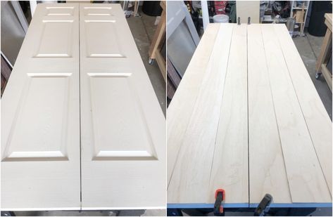 For $15 easily turn a bifold door into a barn door by adding a sheet of plywood. Great ideas for a bedroom, kitchen, hall, linen or laundry room closet or pantry. It adds a modern farmhouse style to the space. Add decorative door hardware to further enhance it’s character. #barndoor #farmhouse #closet #bifolddoor #diy Upgrading Doors, Farmhouse Closet, Industrial Cottage, Bifold Doors Makeover, Designer Doors, Closet Interior, Door Diy Projects, Closet Door Makeover, Bifold Door