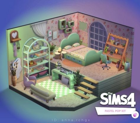 Sims 4 Chill Room, Pastel Pop Sims 4, Cute Sims 4 Rooms No Cc, Sims 4 Pastel Bedroom Cc, Sims 2 Bedroom House, Sims 4 Ps4 Room Ideas, Pastel Pop Kit Sims 4, Sims 4 Pastel Pop Kit Cc, Sims 4 Mermaid Bedroom