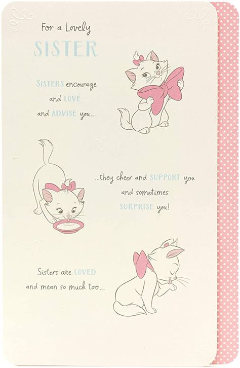 Glasses With Flowers, Disney Birthday Card, Snail Mail Inspiration, Disney Aristocats, Sister's Birthday, Aristocats Marie, Sister Birthday Card, Birthday Card For Her, Diy Birthday Gifts For Friends