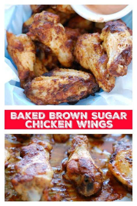 Game worthy baked brown sugar chicken wings that are a little bit spicy and a little bit sweet. Your fans will go crazy for these wings! #chickenwings #bakedwings #gamefood #appetizer #brownsugarwings via @foodlovinfamily Baked Brown Sugar Chicken, Chicken Recipes Baked, Cooking Chicken Wings, New Chicken Recipes, Chicken Recipes For Kids, Brown Sugar Chicken, Baked Chicken Nuggets, Healthy Chicken Recipes Easy, Cooking Chicken