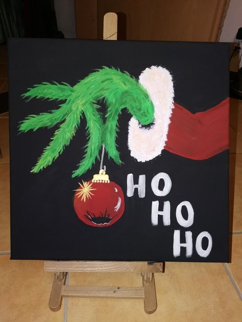 Grinch Acryl Painting Christmas Grinch Christmas Painting Canvases, Christmas Grinch Painting, Grinch Canvas Painting Diy, Grinch Painting On Canvas Easy, Christmas Paintings Grinch, Easy Grinch Painting, Grinch Christmas Painting, Grinch Painting Ideas, Grinch Canvas Painting