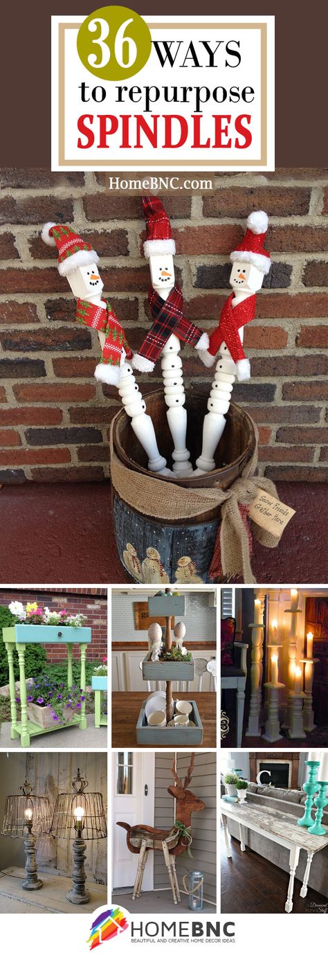 Reused Spindle Ideas Spindle Ideas, Spindle Snowmen, Spindle Crafts, Creative Home Decor, Christmas Wood, Winter Crafts, Christmas Deco, Unique Diy, Diy Inspiration