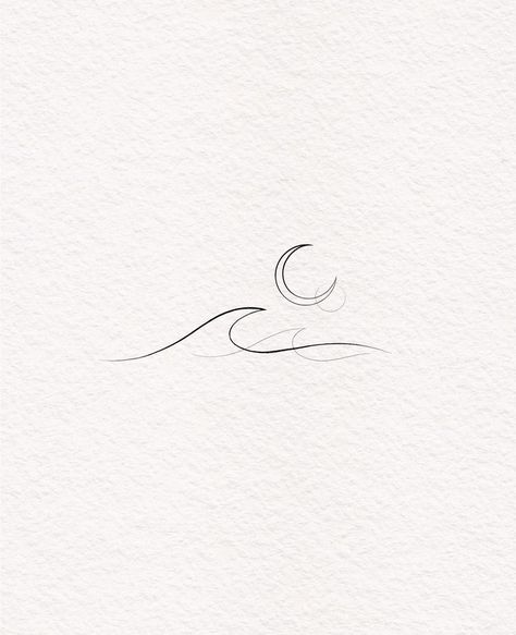 Moon Beach Tattoo, Wave Line Tattoo, Minimal Wave Tattoo, Moon Water Tattoo, Ocean Symbols, Water Inspired Tattoo, Dance Tattoo Ideas, Ash Tattoo, Coastal Tattoos