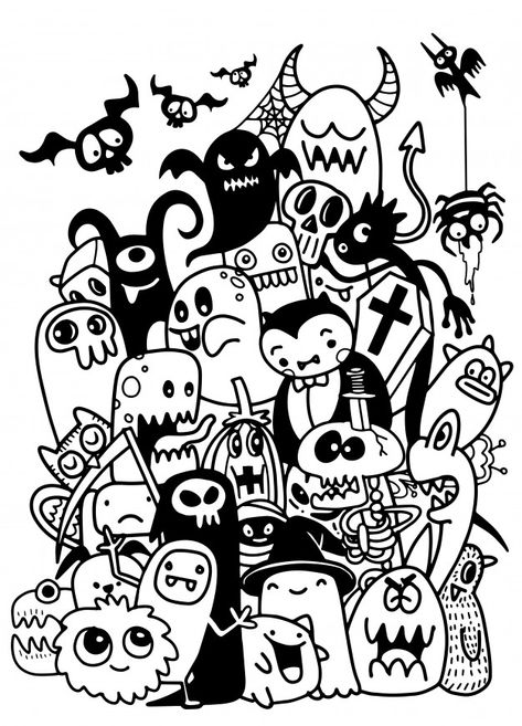 Cute hand-drawn halloween doodles Premiu... | Premium Vector #Freepik #vector #heart #halloween #hand #character Monster Doodles, Simple Pattern Design, Pattern Design Ideas, Doodle Monster, Halloween Doodles, Doddle Art, Notebook Doodles, Arte Doodle, Doodle Art Flowers