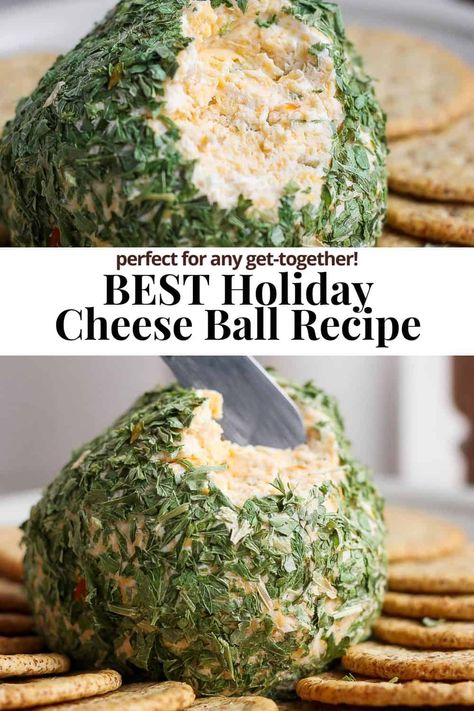 Our super easy Cheese Ball recipe is a delicious appetizer to serve at your next holiday party or special occasion! #cheeseball #cheeseballrecipes #cheeseballrecipeseasy #cheeseballdip Italian Cheeseball Recipes, Christmas Tree Cheese Ball Recipes, Sweet Cheeseball Recipes, Easy Cheese Ball 3 Ingredients, Cheeseball Recipes Easy, Cheeseball Christmas, Almond Cheese Ball, Best Cheese Ball Recipes, Holiday Cheese Balls