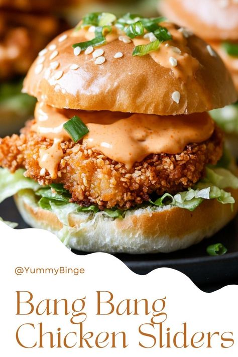 These Bang Bang Chicken Sliders are the ultimate combination of crispy chicken and sweet, spicy Bang Bang sauce! 🍗🔥 Perfect for game day or a quick dinner! Sliders Recipes Chicken, Bang Bang Sauce, Bang Bang Chicken, Sweet And Spicy Chicken, Texture Contrast, Chicken Sliders, Cheap Dinner Recipes, Slider Recipes, Sauce For Chicken