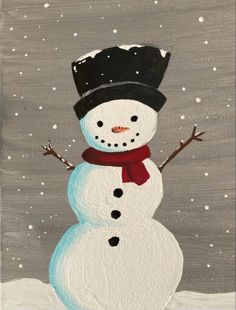 Easy Snowman Painting, Aesthetic Snowman, Xmas Paintings, Flower Crafts Kids, Painted Snowman, Painting Pastel, Snowman Decor, Christmas Paintings On Canvas, Diy Snowman