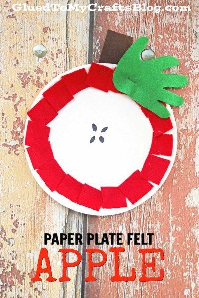 Paper Plate Felt Apple - Kid Craft Idea Kindergarten Apples, Apple Projects, Back To School Crafts For Kids, Felt Apple, Apple Crafts, Apple Back To School, School Kids Crafts, Fun Fall Crafts, Apple Craft