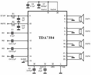 TDA7384 is carried out with a nice amp circuit powered + 2.13 volt single supply 22w power at 4Ω speakers can give TDA7384 and very little material is Tda7388 Amplifier Circuit, Hifi Amplifier, Electronic Circuit Design, Electrical Circuit Diagram, Electric Circuit, Electronic Schematics, Electronic Circuit Projects, Electronic Circuit, Car Subwoofer